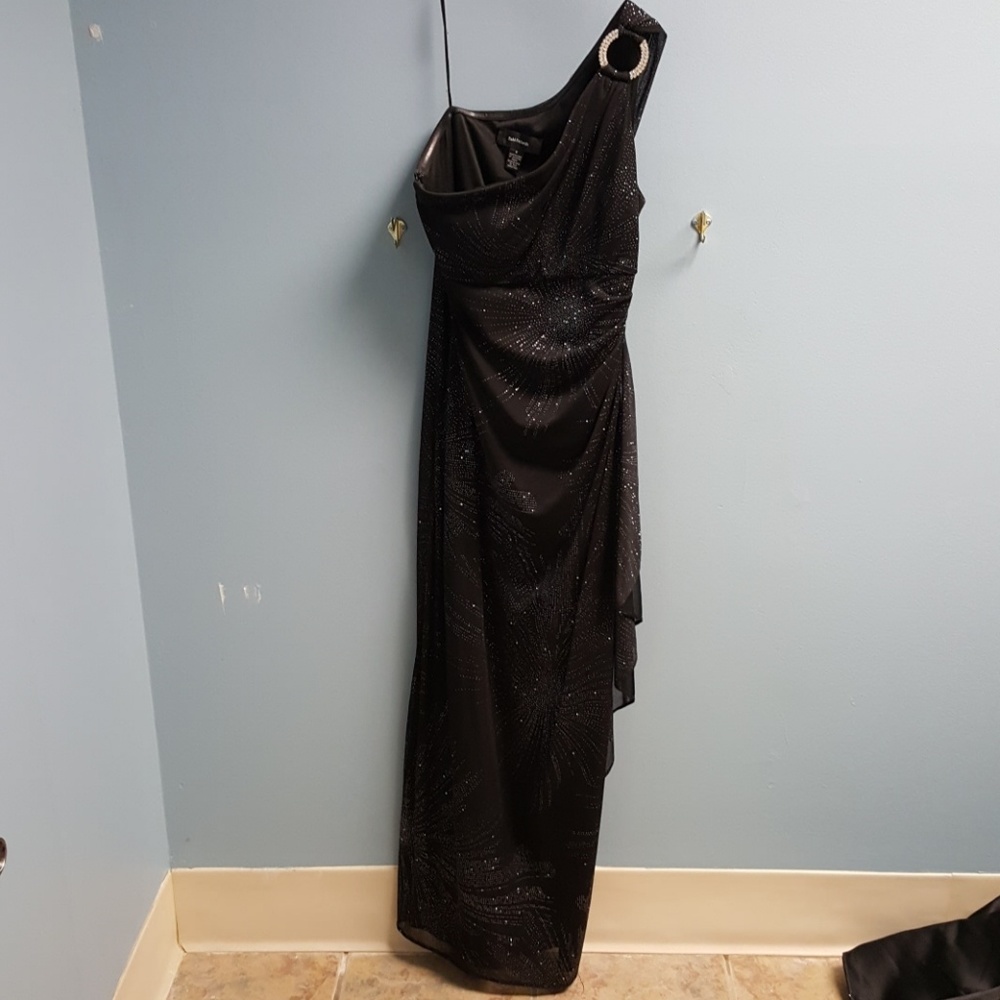 Black formal dress off the shoulder with rhineston